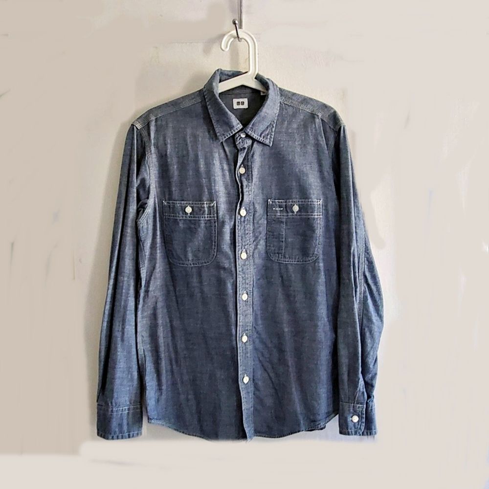 Men's UNIQLO Blue Casual Long Sleeve Button Shirt Sz M